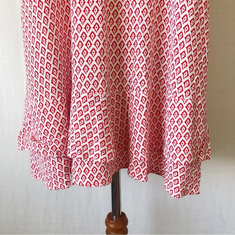TIGERLILY Size 12 Red White Aztec Print Slip Mini Dress Summer Beach Ruffle Boho - Picture 6 of 9